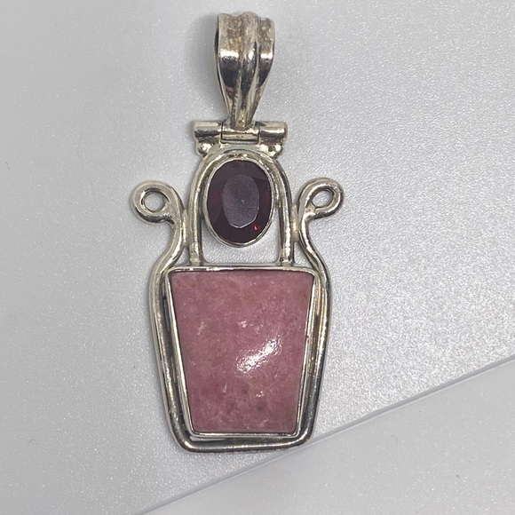 Pink and Red Stones Sterling Silver Pendant 925 - Picture 3 of 8